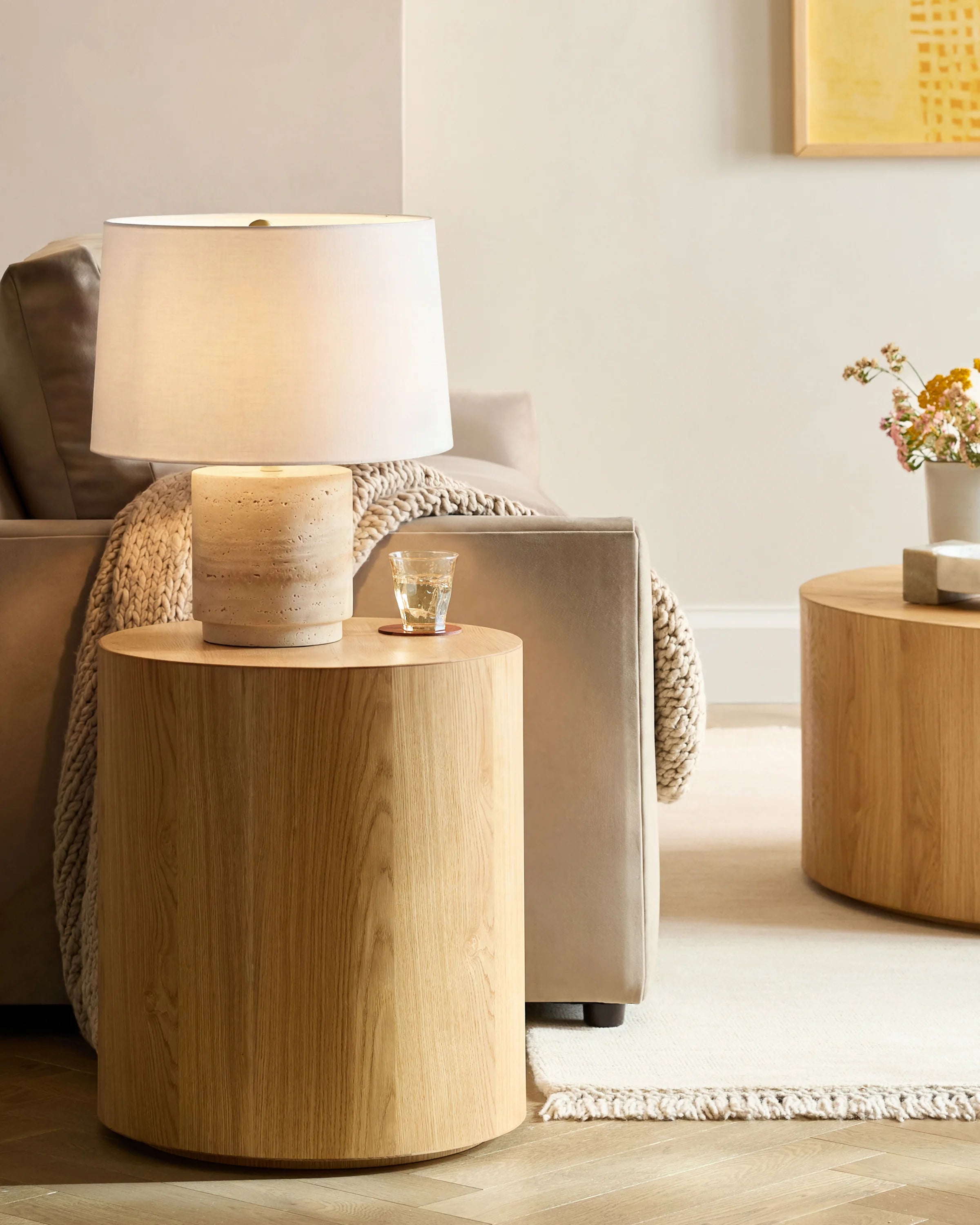 Wide Travertine Table Lamp - One Size / Beige Secondary image