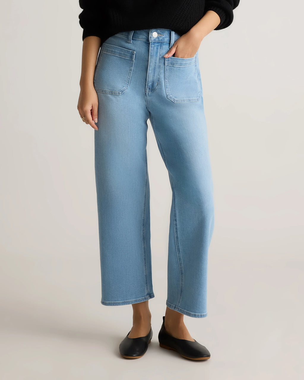Bella Stretch Patch Pocket Wide Leg Jeans - 24 / Seaside Blue