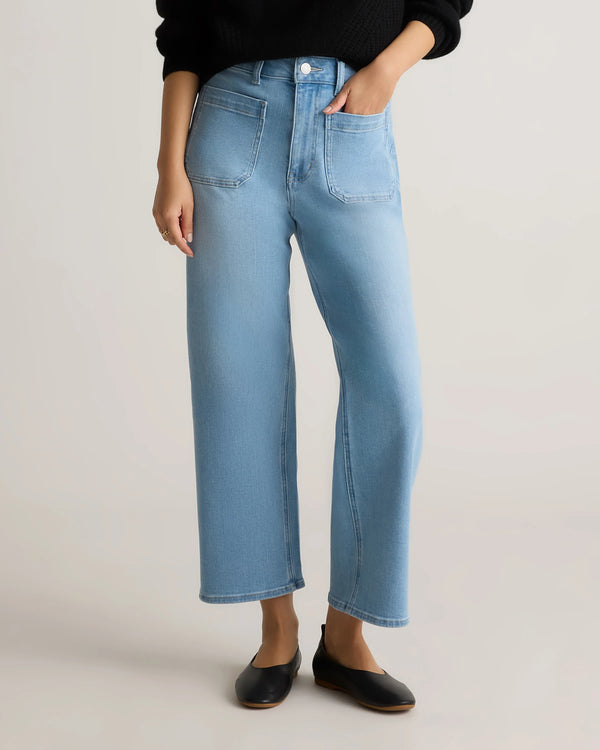 Bella Stretch Patch Pocket Wide Leg Jeans - 24 / Seaside Blue