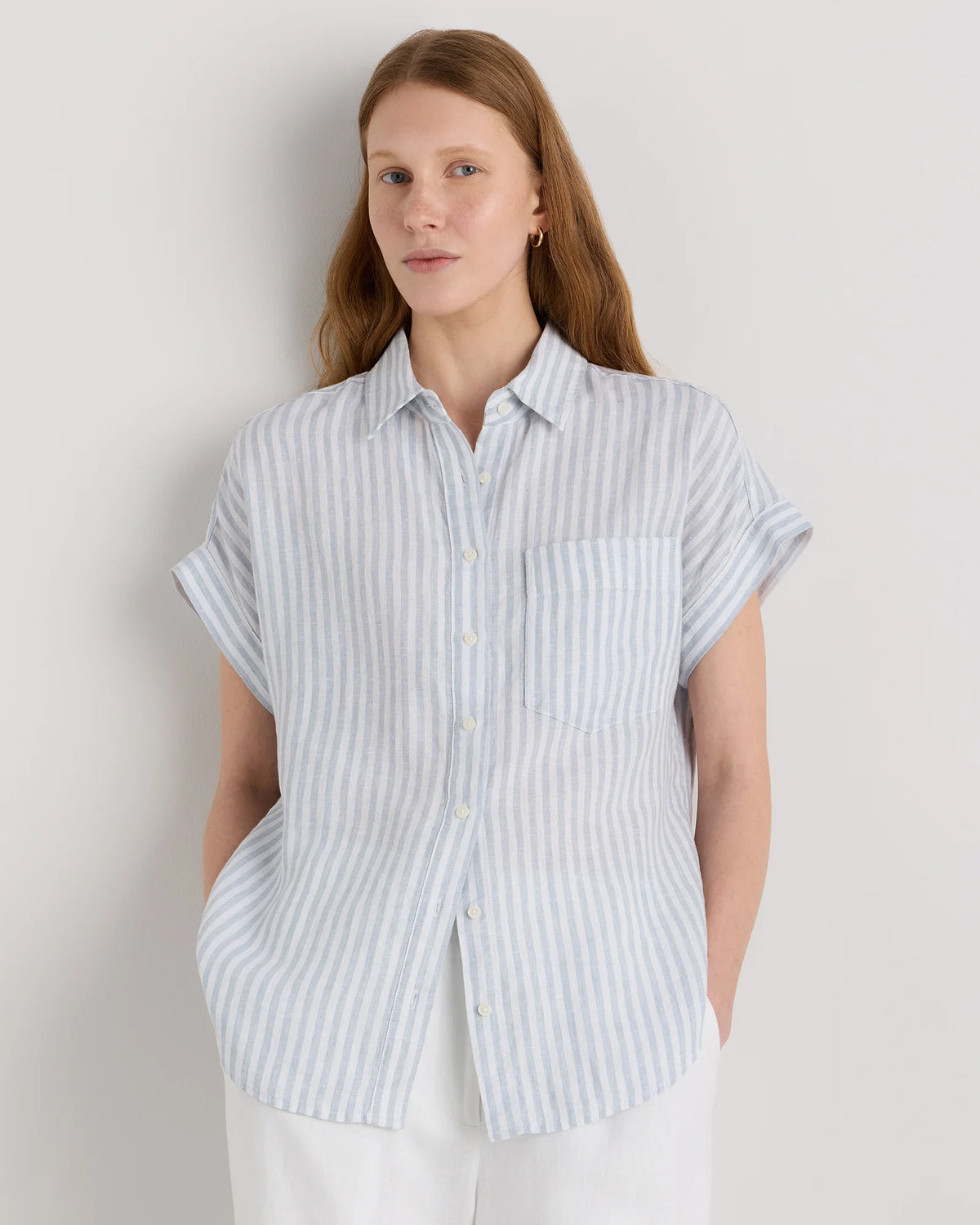100% European Linen Camp Shirt - XS / Sky Blue Mariner Stripe Main image