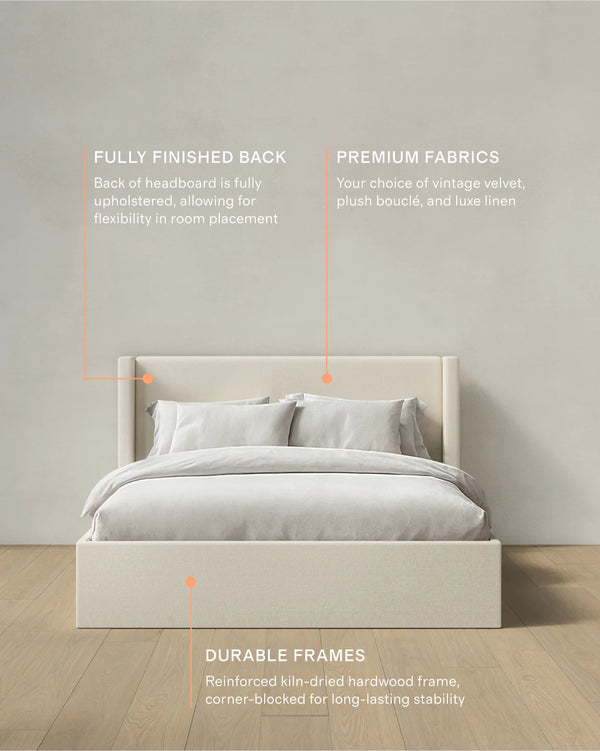 100% Linen Wingback Bed - Full / Canvas