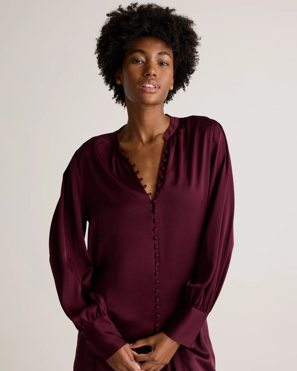 Washable Stretch Silk Peasant Blouse - XS / Ivory