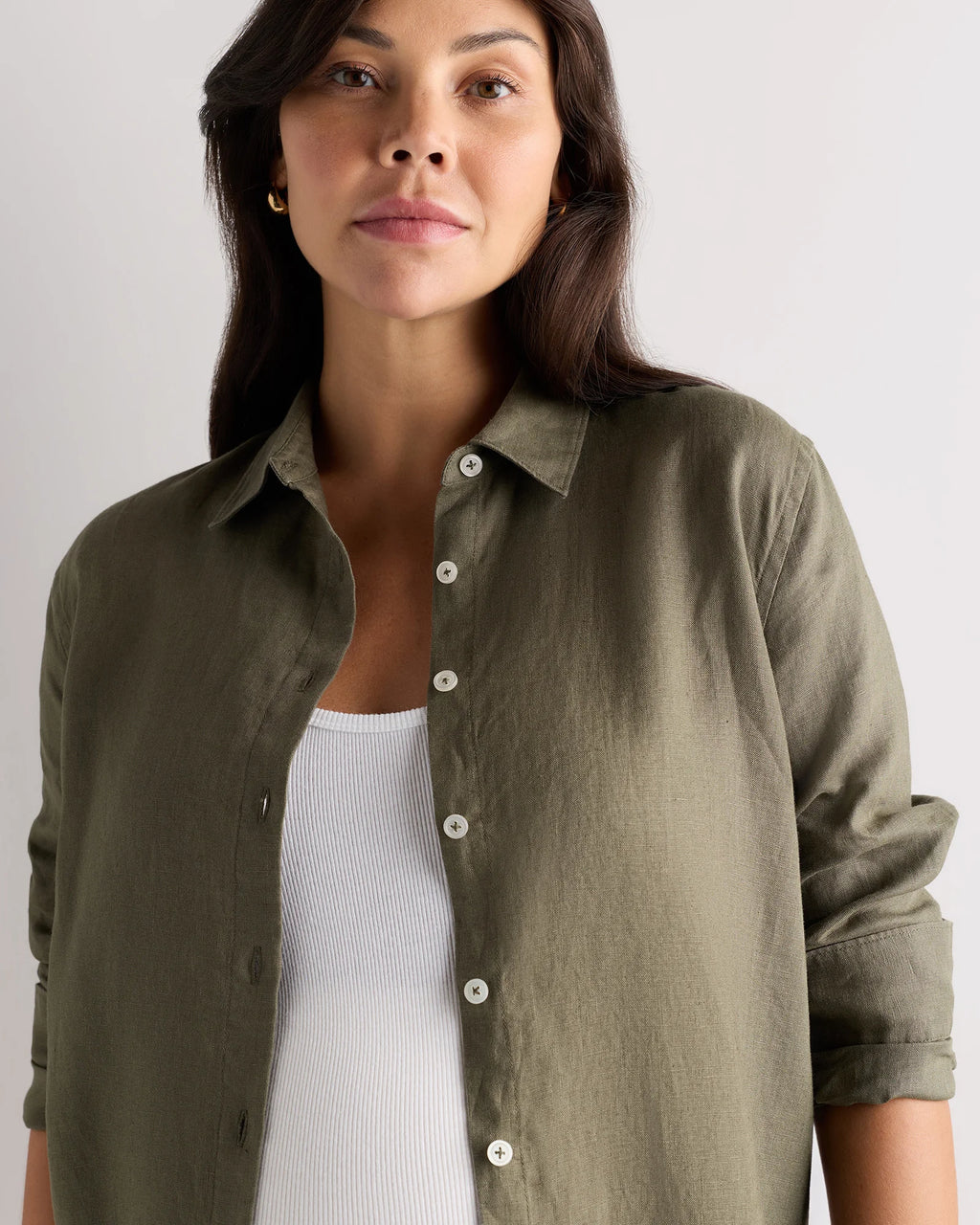 100% European Linen Maternity Long Sleeve Shirt - XS / Blue Pinstripe