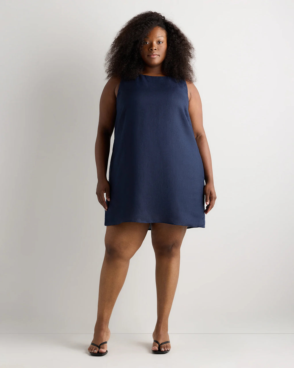 100% European Linen Tank Mini Dress - 1X / Black