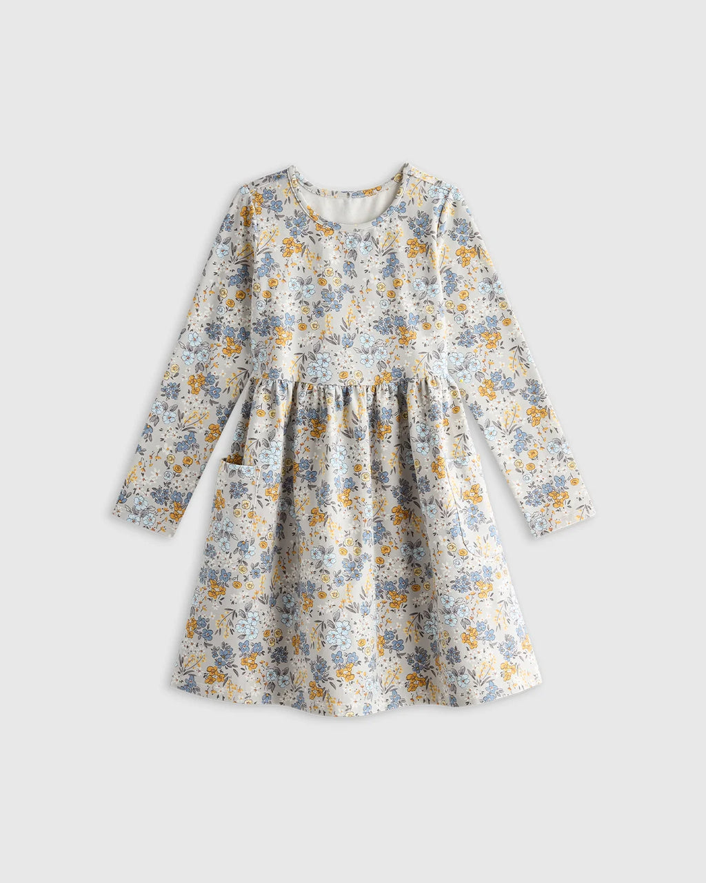 Organic Cotton Long Sleeve Fit and Flare Pocket Dress - 2T / Purple Poppy Garden