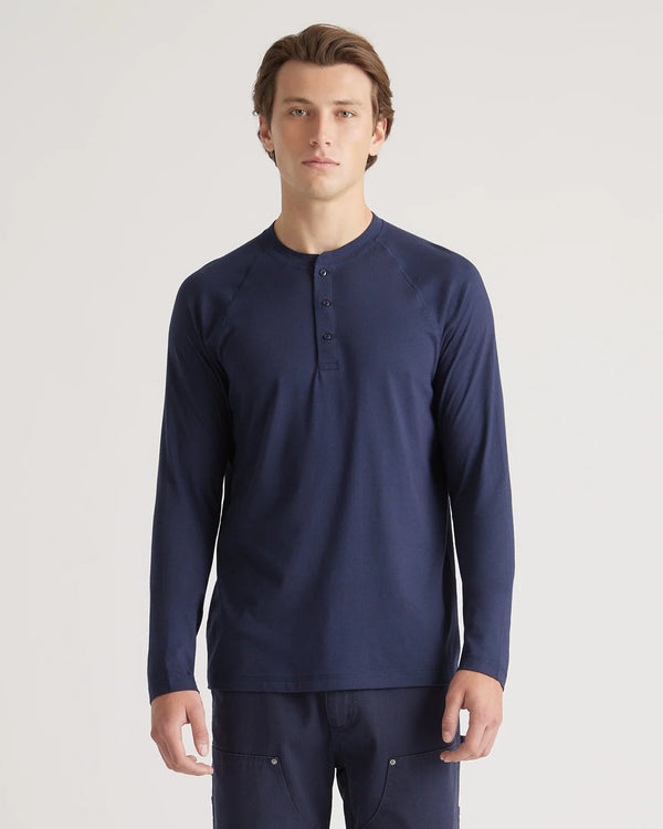 Cotton Modal Long Sleeve Henley Tee - S / Heather Grey