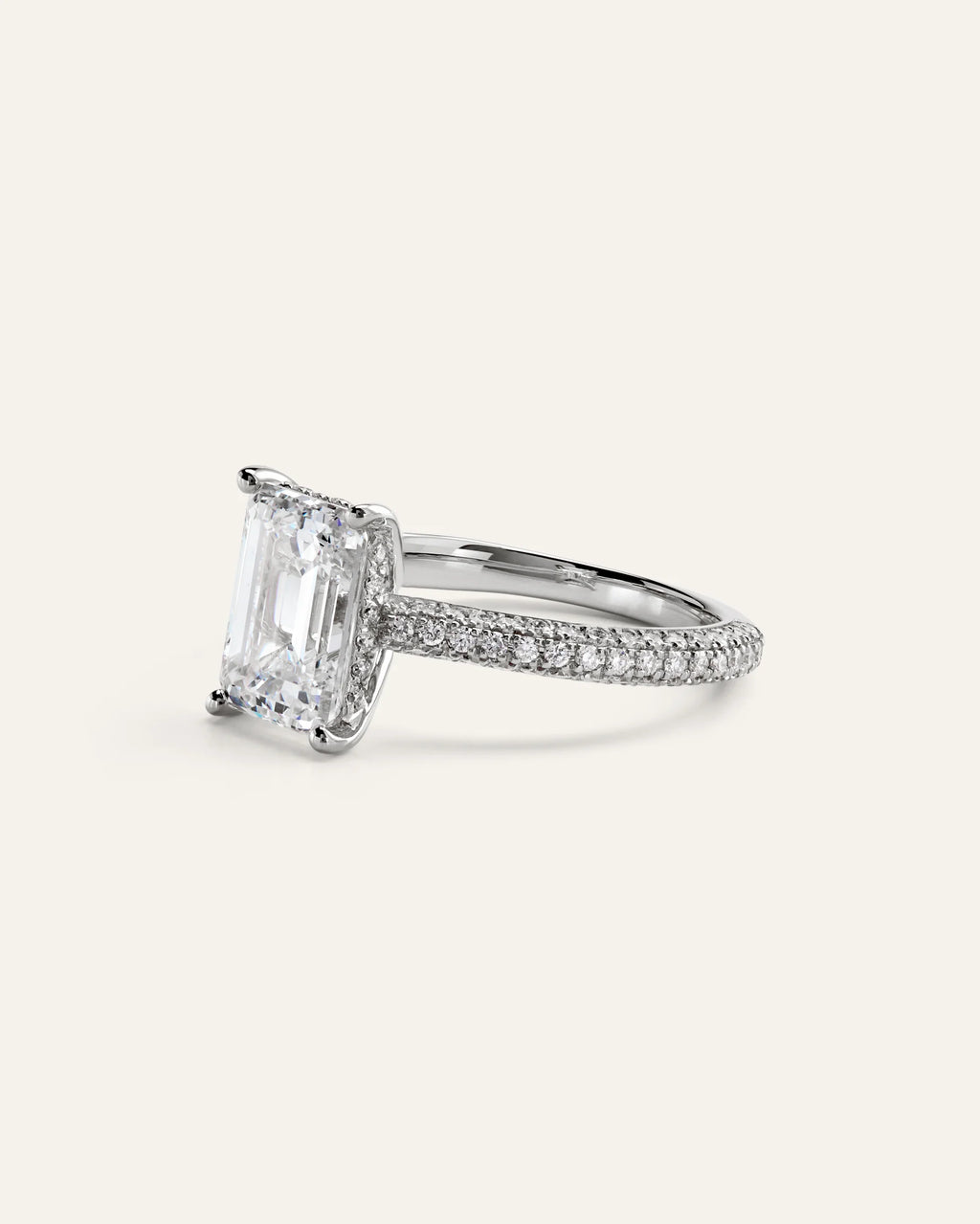 Lab Grown Diamond Emerald Pave Cathedral Engagement Ring - 3ct - 4 / Yellow Gold