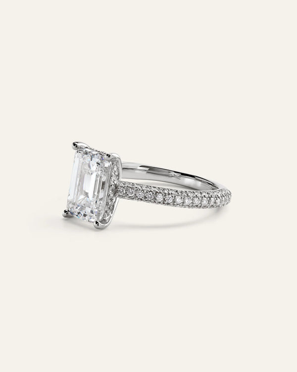 Lab Grown Diamond Emerald Pave Cathedral Engagement Ring - 3ct - 4 / Yellow Gold