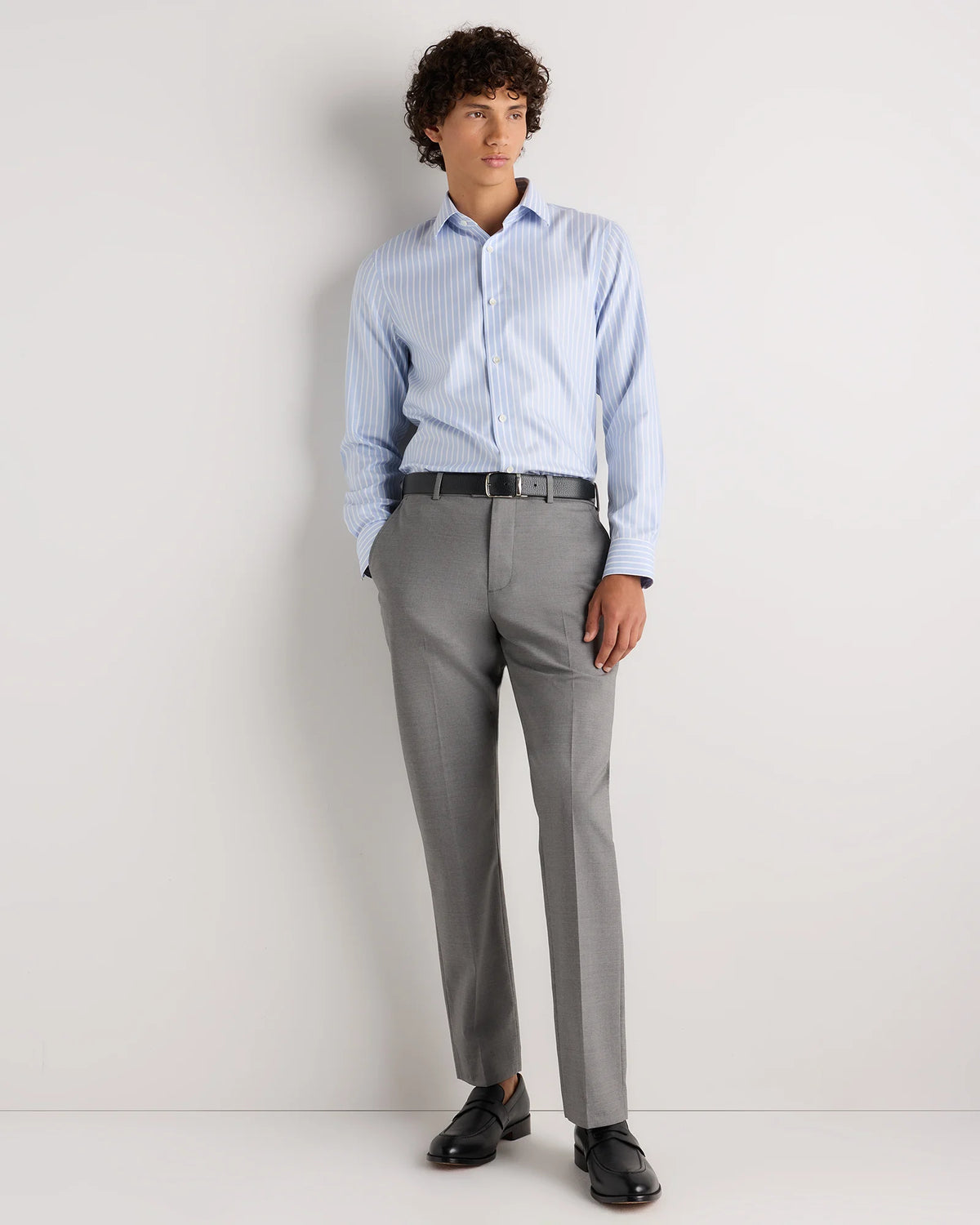 Supima Cotton Herringbone Dress Shirt - S / Blue Stripe