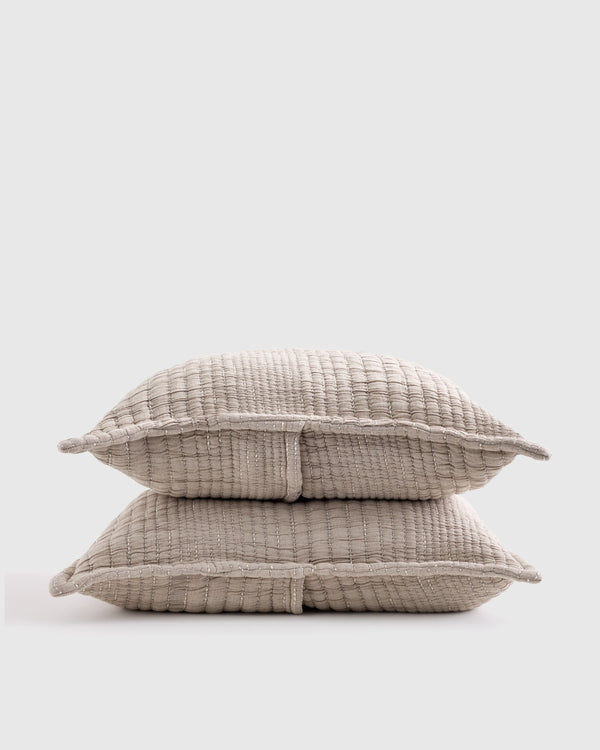 Organic Cotton Channel Stitch Sham Set - Standard / Coral Pink