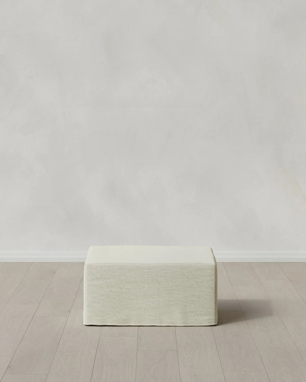 Ellery Slipcover Ottoman in Performance Linen - One Size / Sand