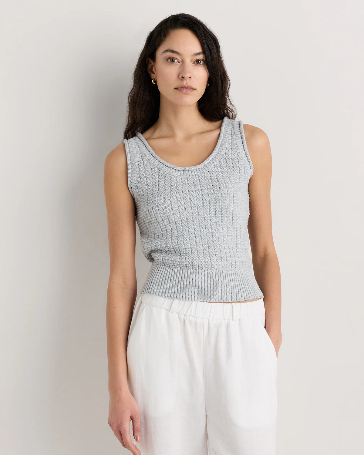 100% Organic Cotton Waffle Cropped Sweater Tank - XS / Heather Dove Grey Main image