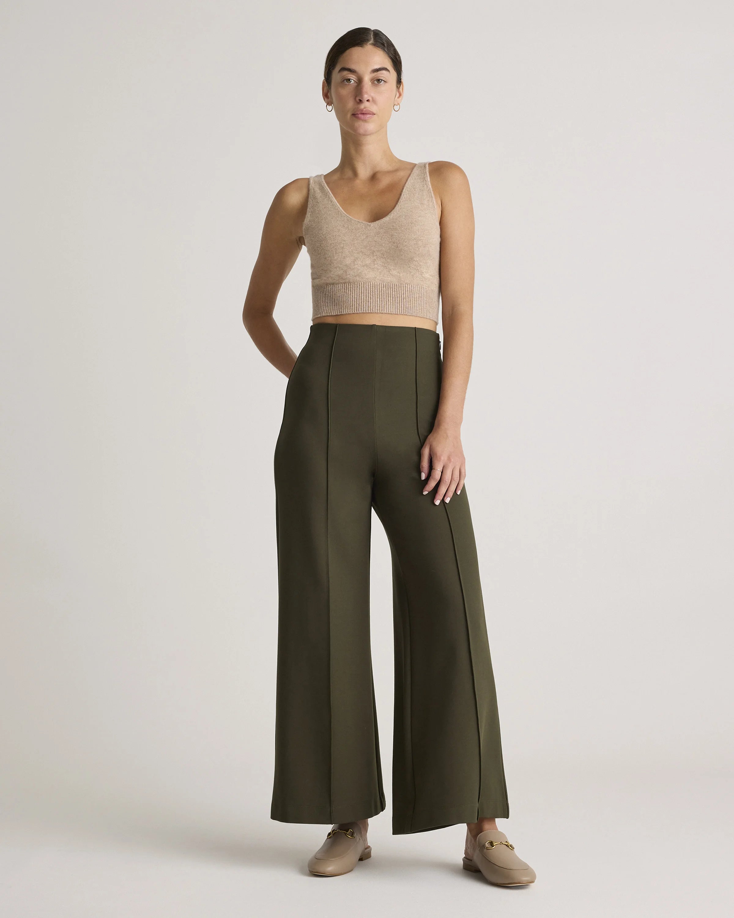Ultra-Stretch Ponte Super Wide Leg Ankle Pants - XS / Olive Secondary image