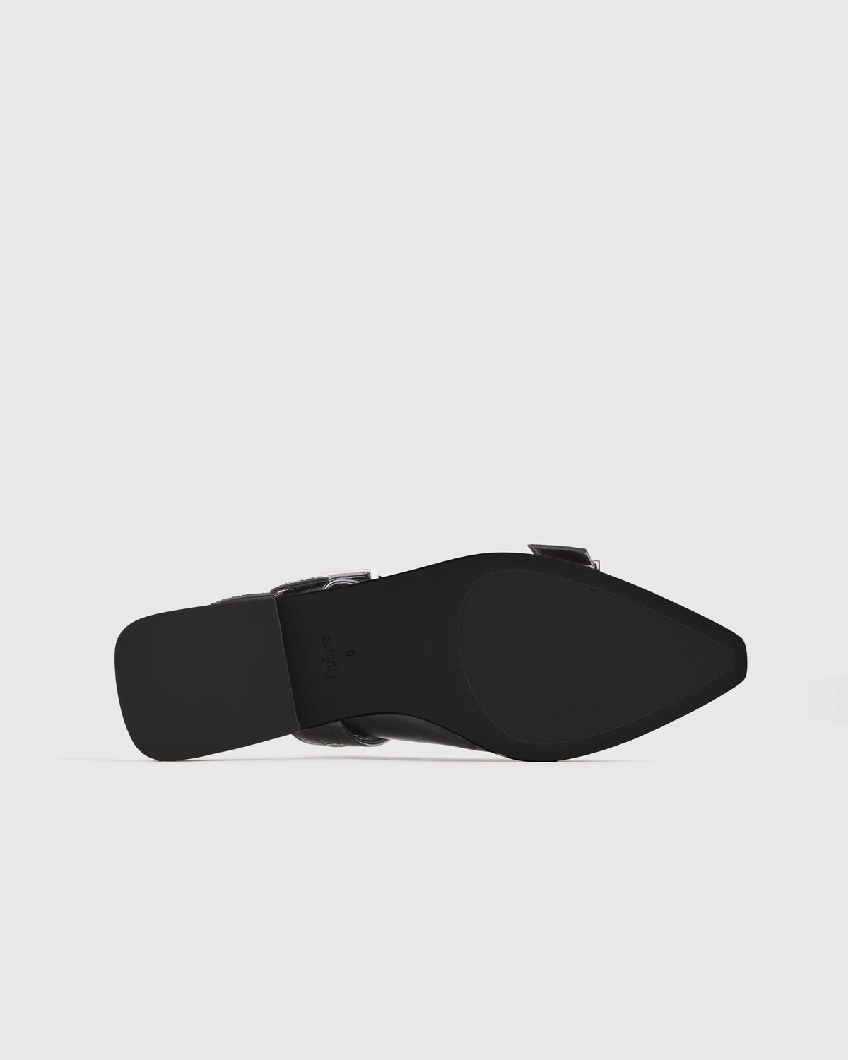 Italian Leather Bold Buckle Slingback Flat - 5 / Black