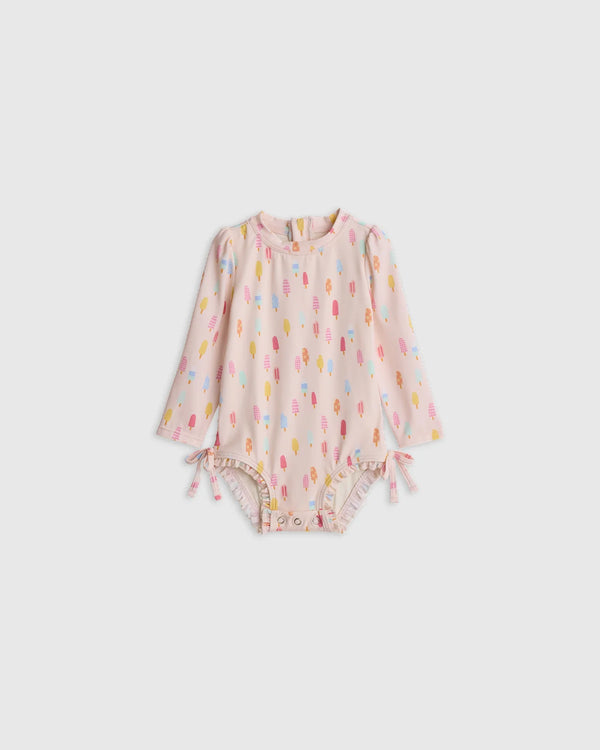Long Sleeve Tie One-Piece Swimsuit - 0-3M / Soft Ditsy Floral