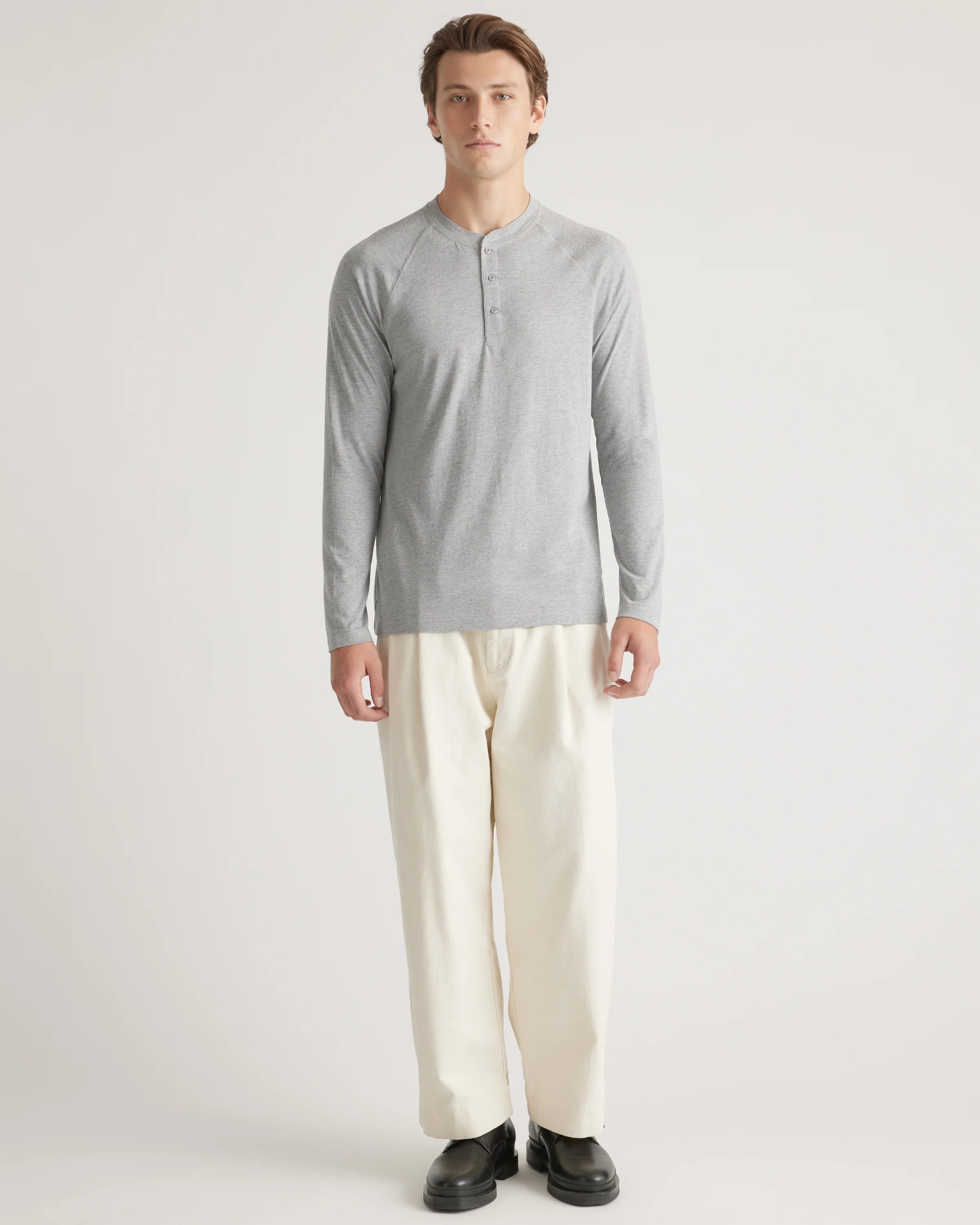 Cotton Modal Long Sleeve Henley Tee - S / Heather Grey Secondary image