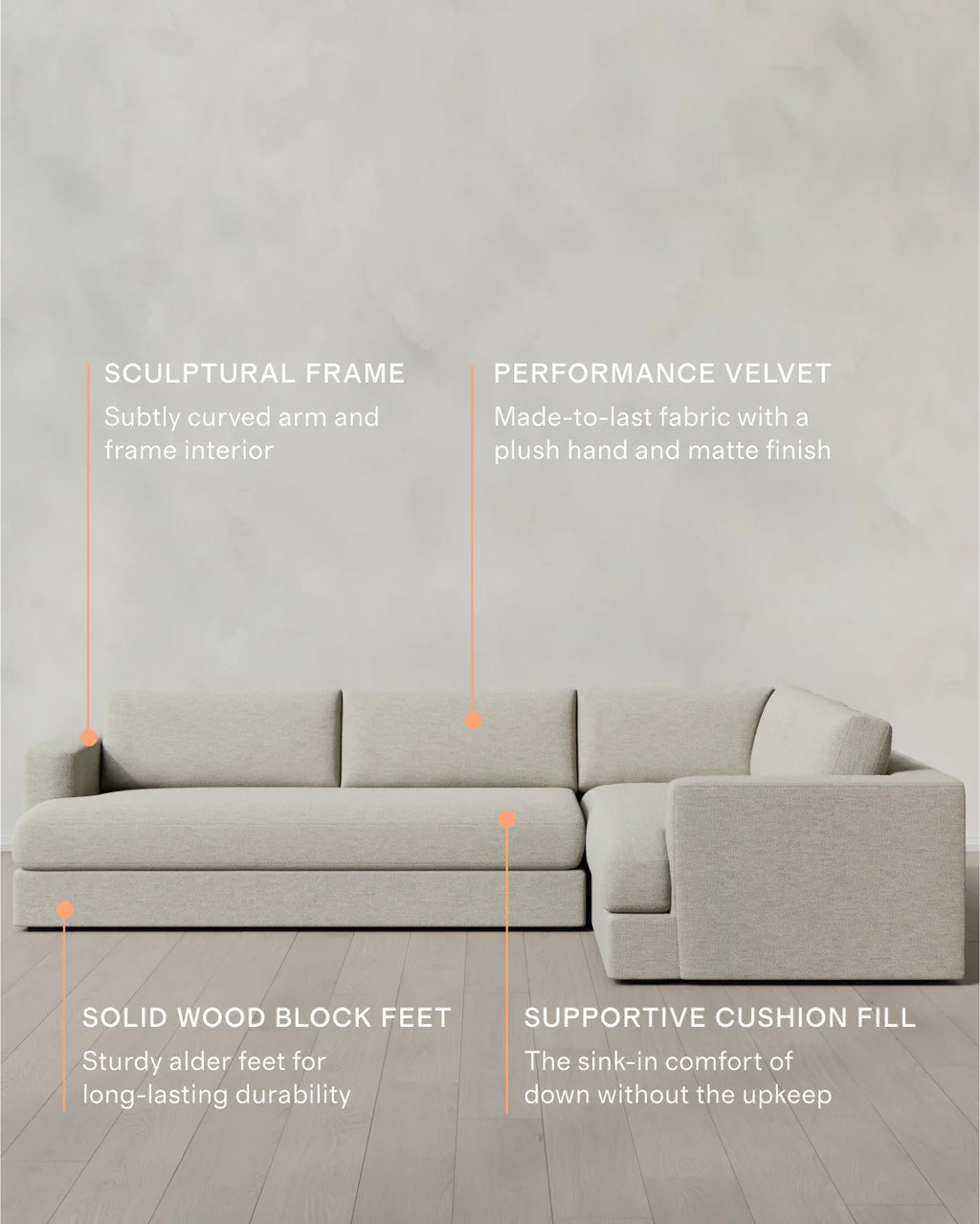 Sierra Curved Arm L Sectional in Performance Basketweave - Right Arm / Fog