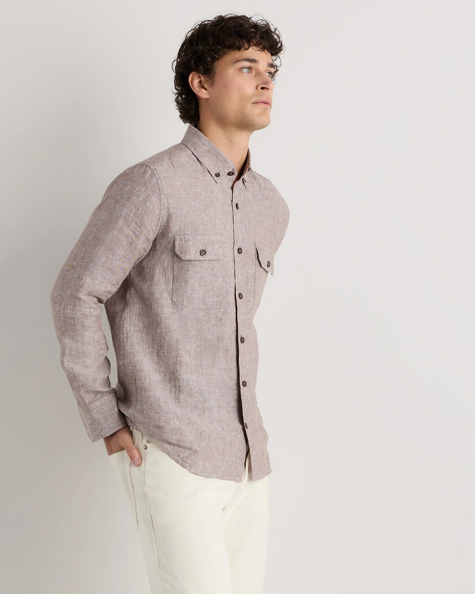 100% European Linen Utility Shirt - S / Taupe Brown Chambray Secondary image