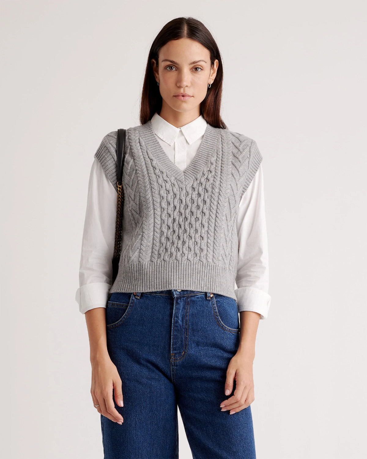Australian Merino Wool Cable Sweater Vest - XS / Heather Grey Main image