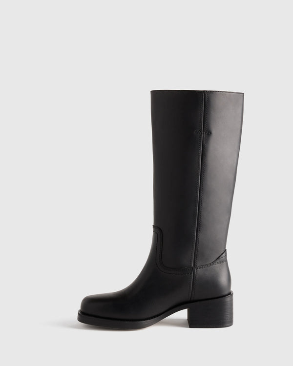 Italian Leather Block Heel Boot - 5 / Chestnut