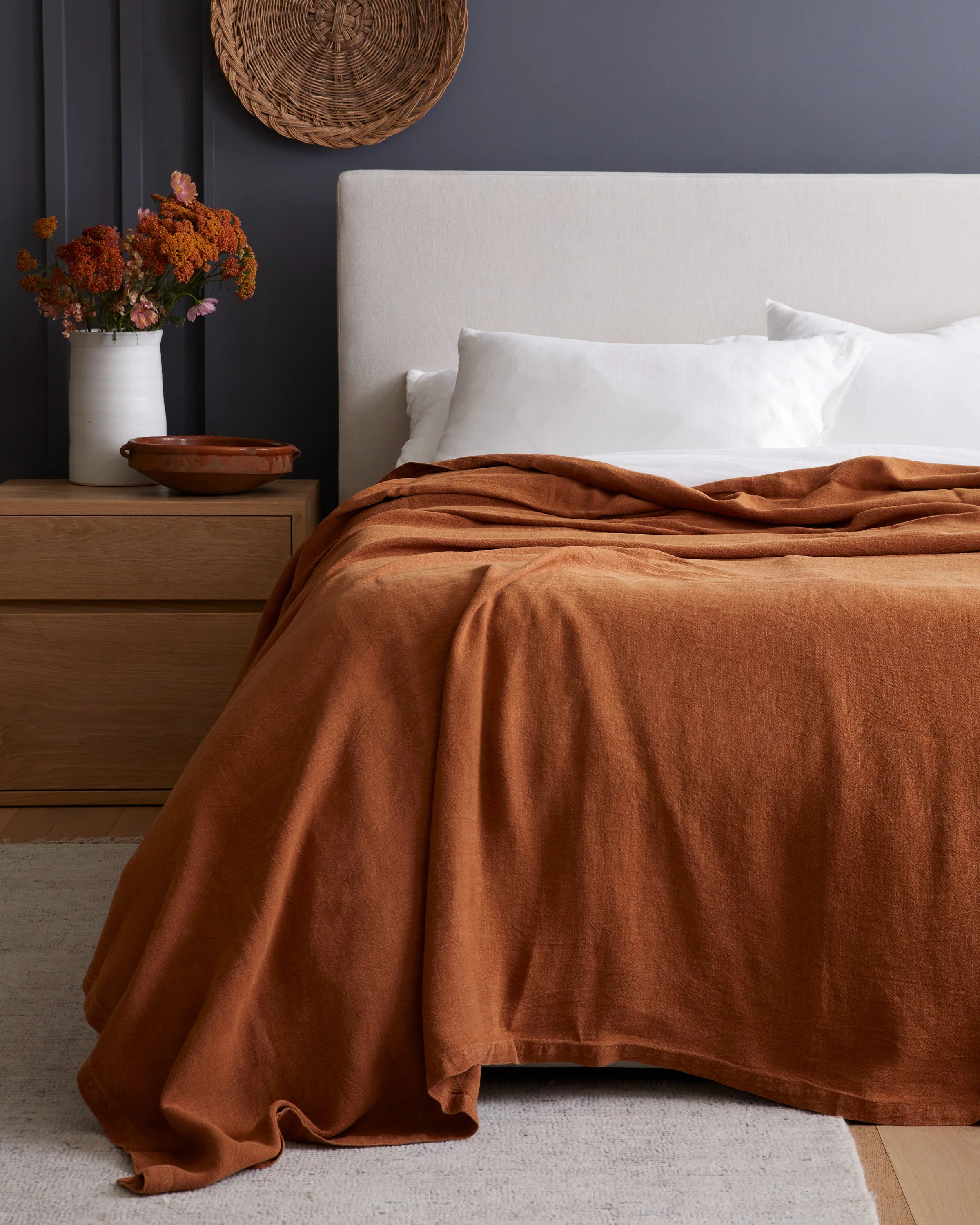 Vintage Wash European Linen Bed Cover - Full/Queen / Terracotta Secondary image