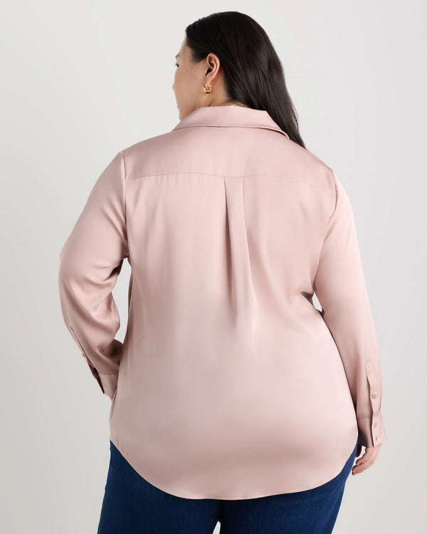 Washable Stretch Silk Notch Collar Blouse - 1X / Vintage Pink