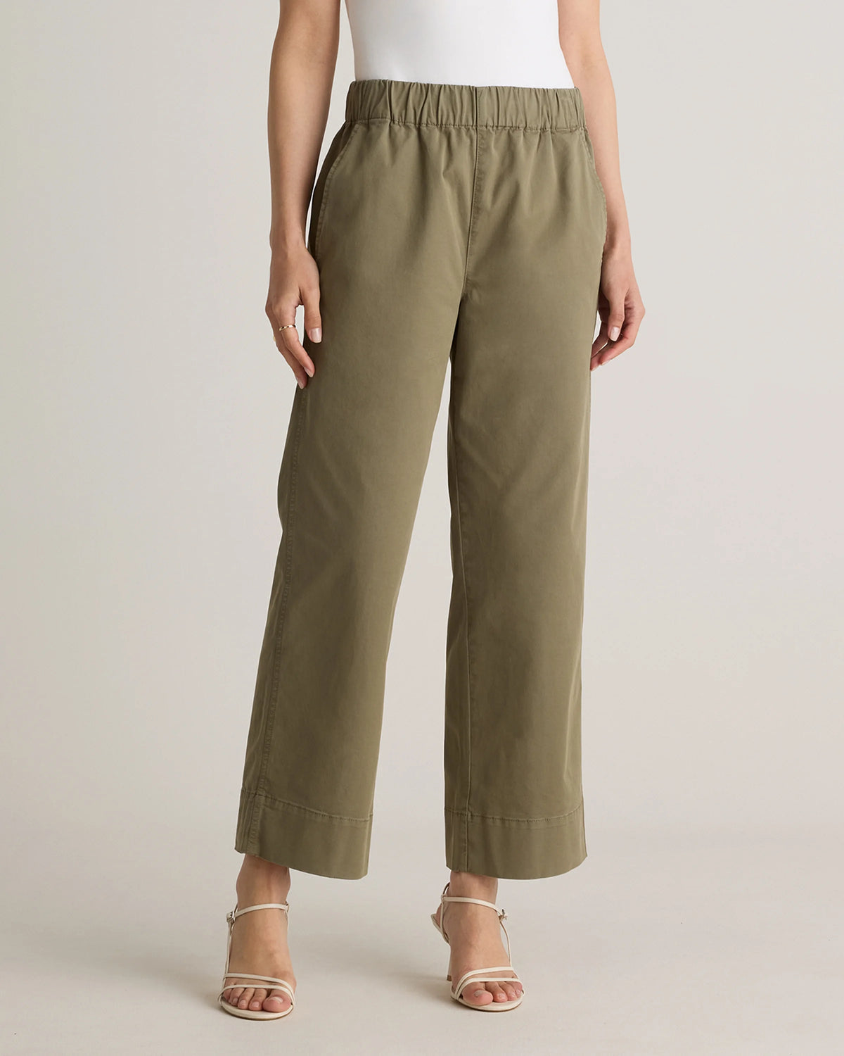 Organic Stretch Cotton Wide Leg Chino Pants - 0 / Olive Main image
