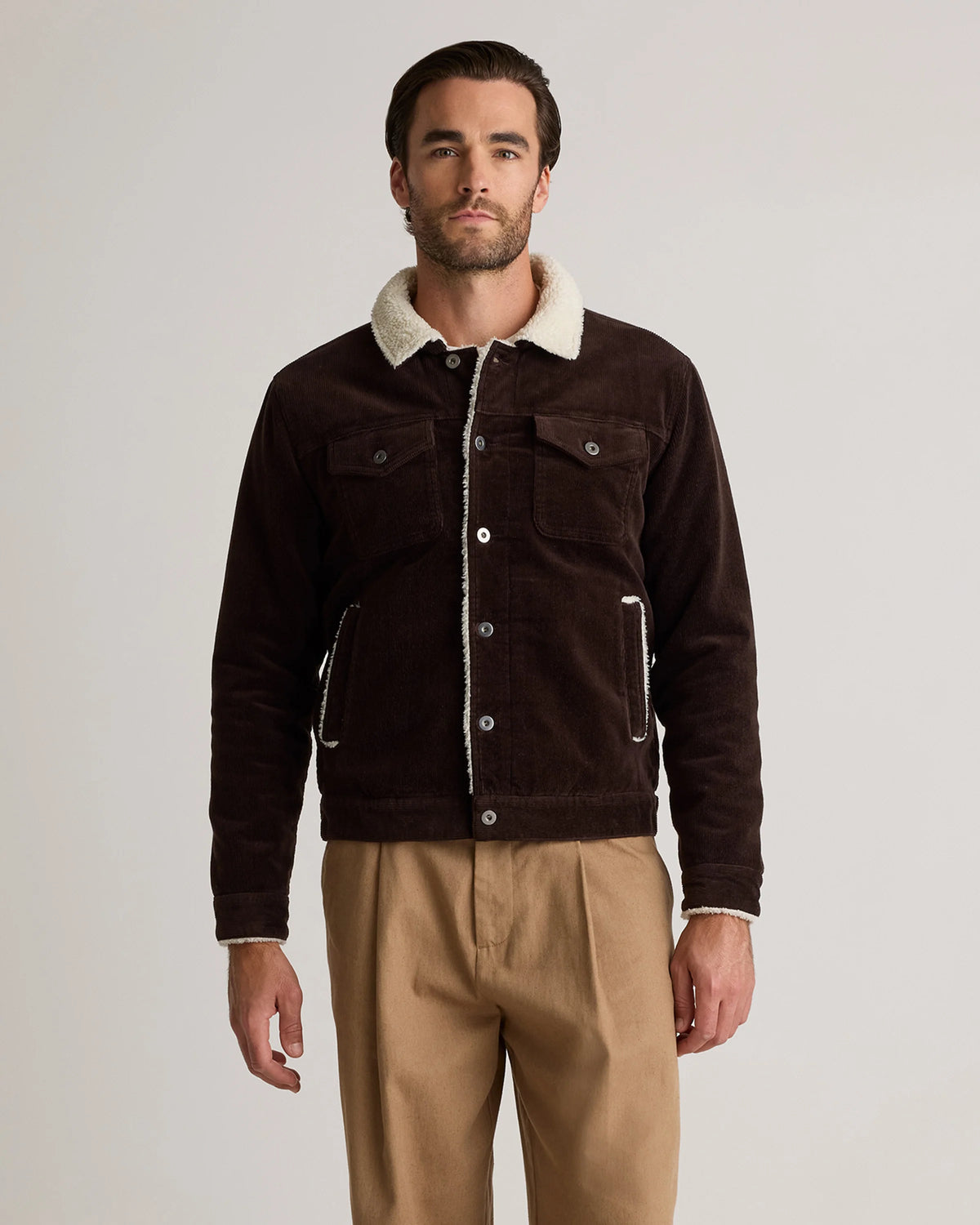 Organic Stretch Corduroy Sherpa-Lined Trucker Jacket - S / Espresso Main image