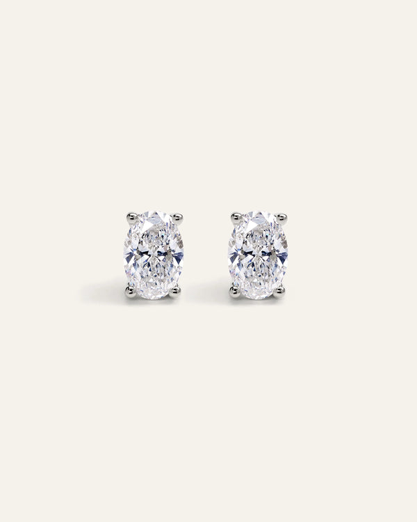 14K Gold Lab Grown Diamond Oval Solitaire Studs - 2ctw - One Size / Yellow Gold