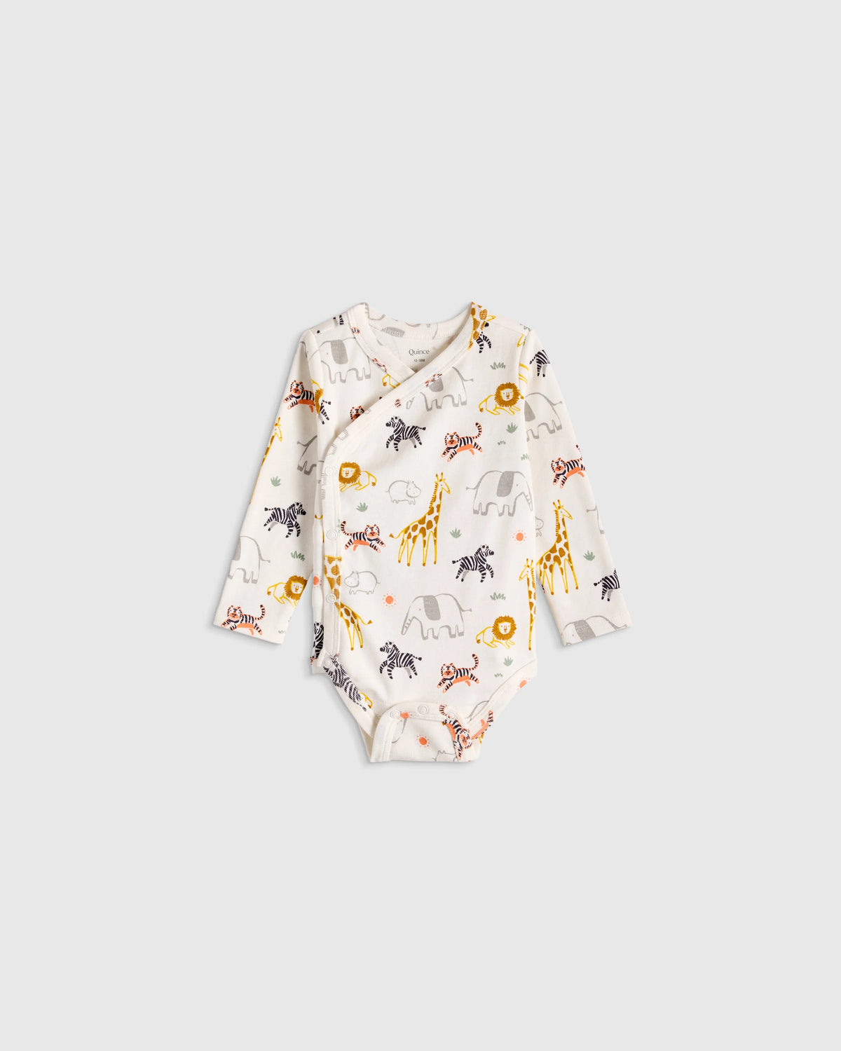 100% Organic Cotton Long Sleeve Kimono Bodysuit - 0-3M / Safari Main image