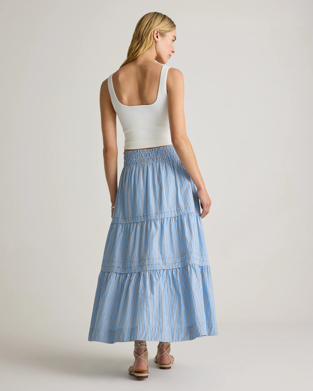 100% Organic Cotton Poplin Tiered Maxi Skirt - XS / Black