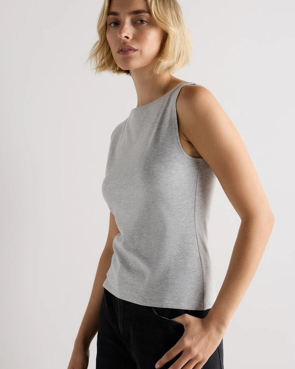 Stretch Cotton Jersey Boat Neck Tank - XS / Heather Grey
