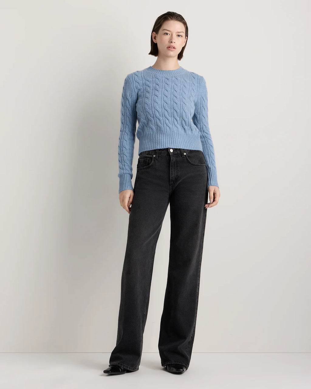 Mongolian Cashmere Shrunken Cable Crewneck Sweater - XS / Varsity Red