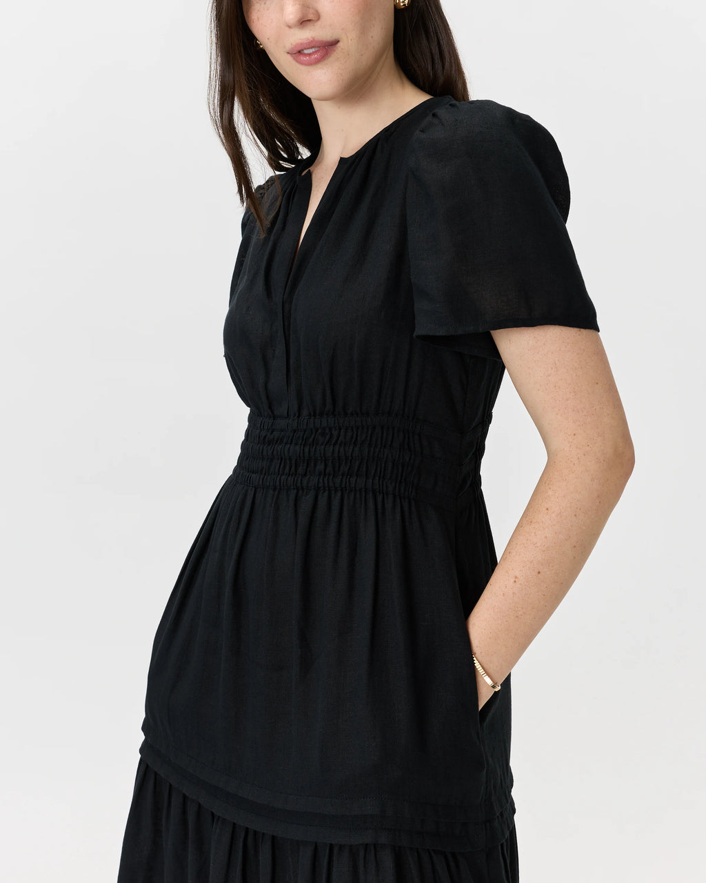 100% European Linen Tiered Maxi Dress - XS / Deep Navy