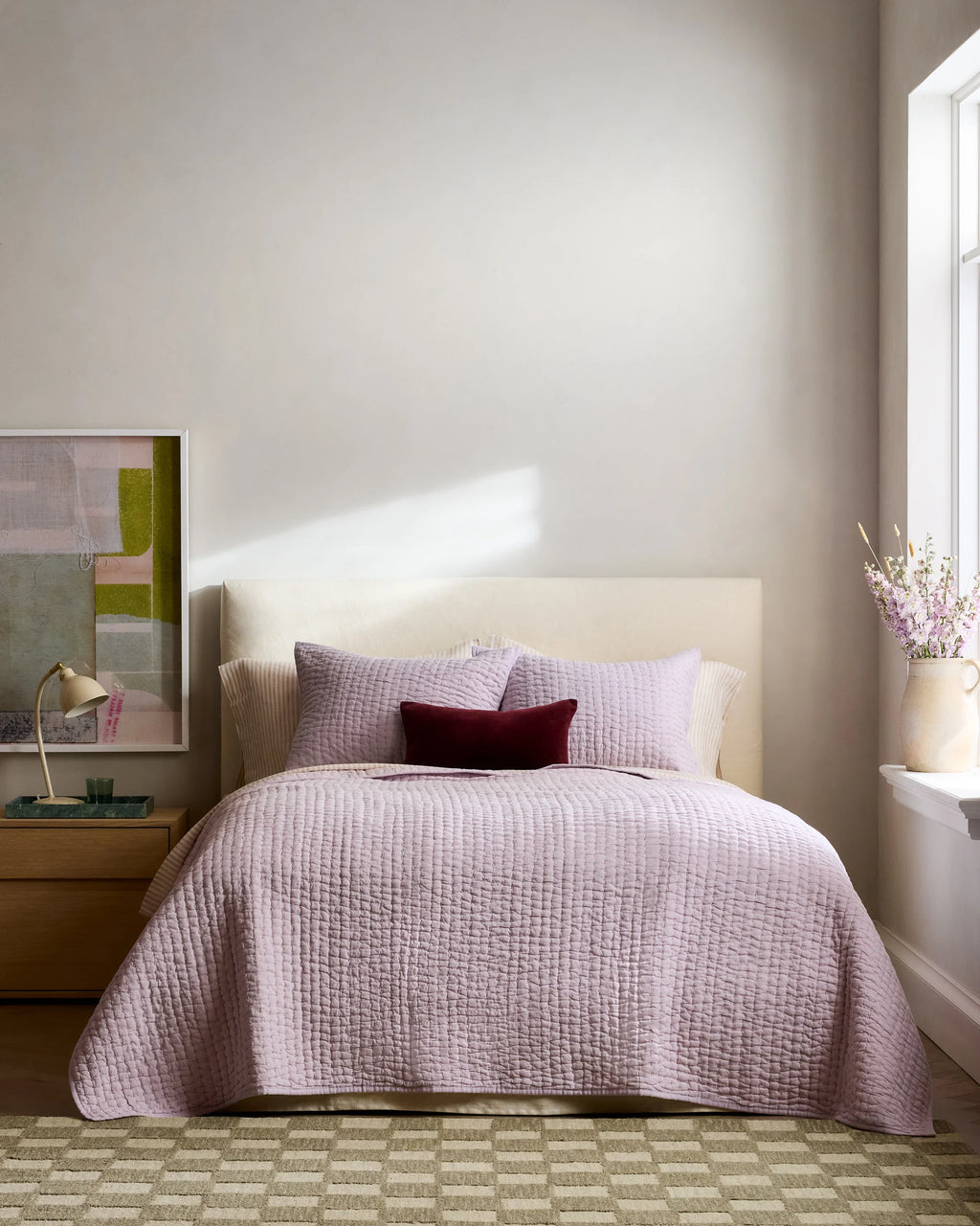 European Linen Cotton Stitch Quilt - Twin / Stone