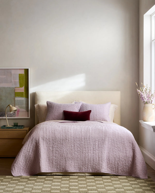 European Linen Cotton Stitch Quilt - Twin / Stone