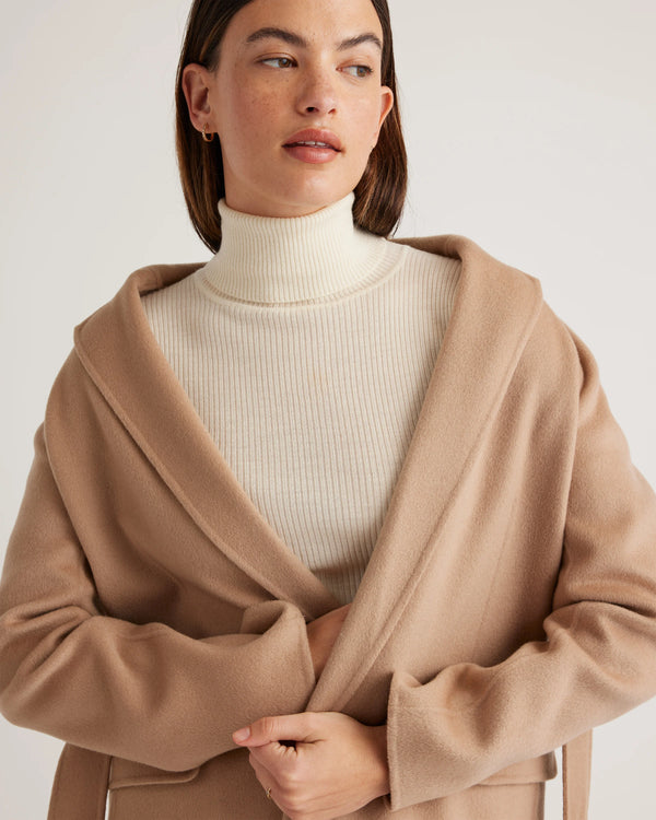 100% Mongolian Cashmere Double-Faced Wrap Coat - XS / Camel