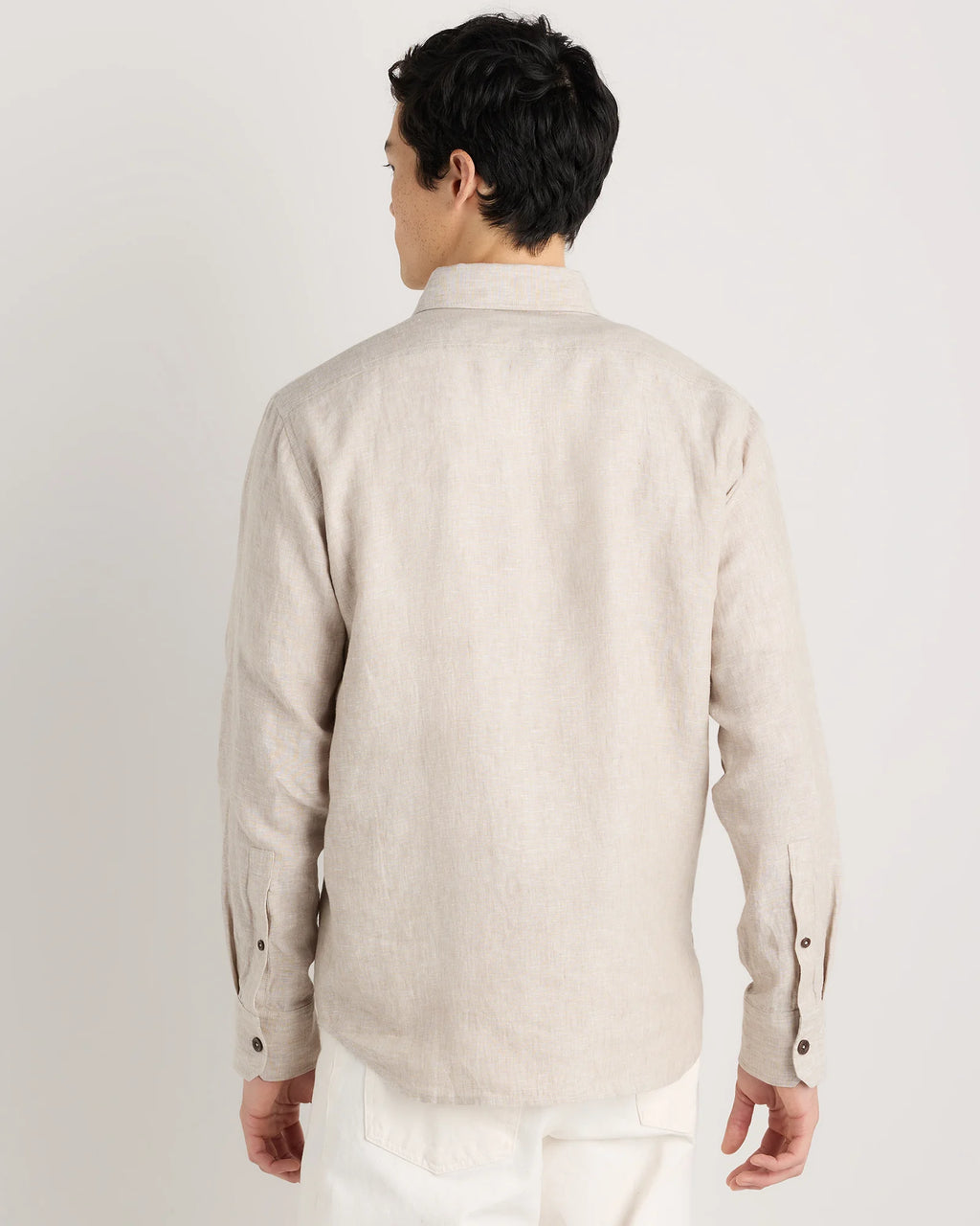 100% European Linen Utility Shirt - S / Taupe Brown Chambray