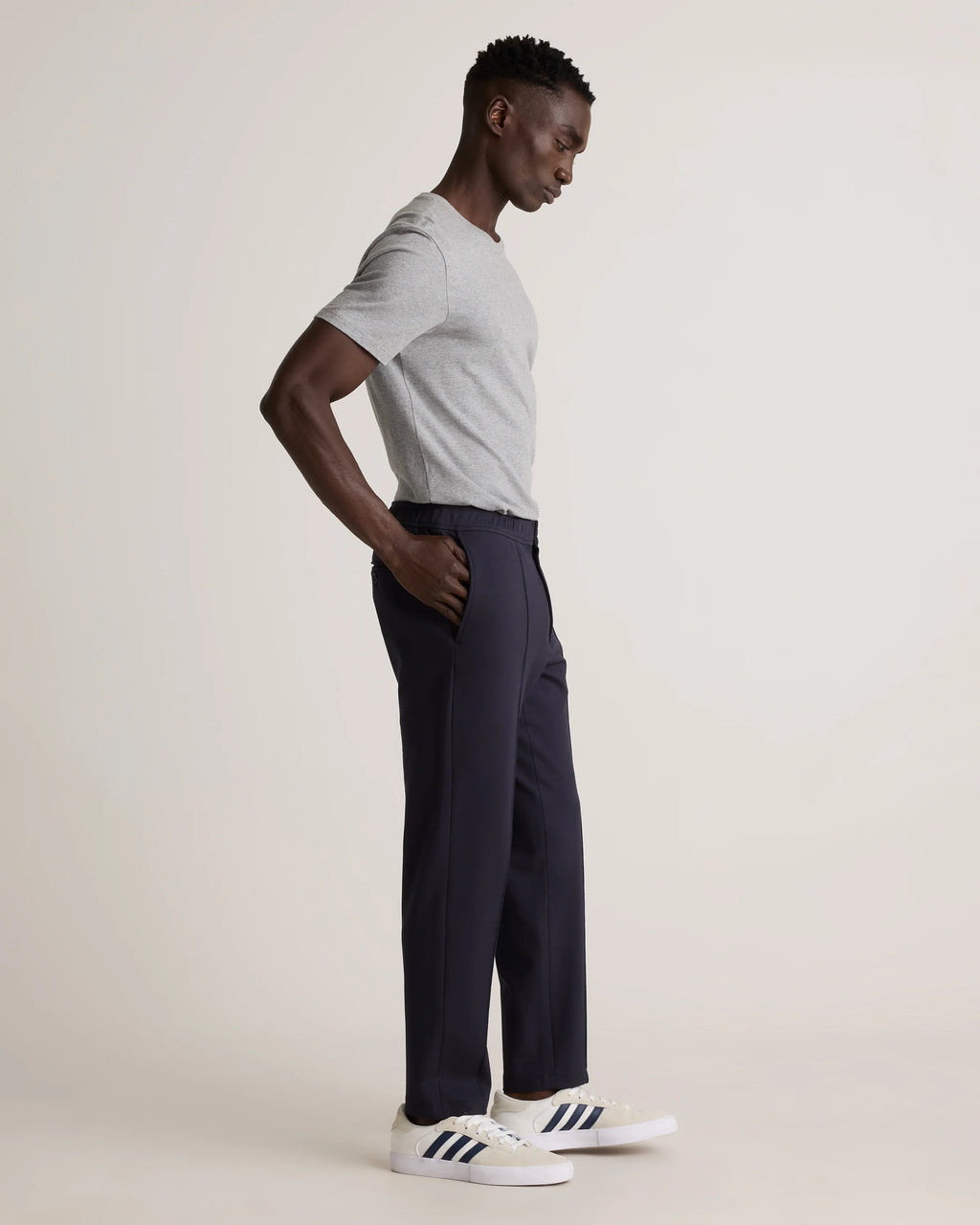 Stretch Knit Pintuck Trousers - S / Navy