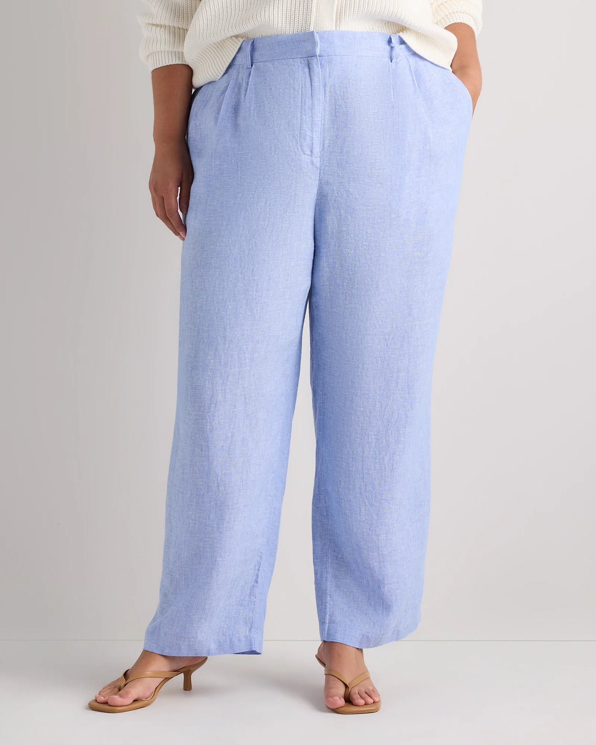 100% European Linen Pleated Trouser - 18 / French Blue Main image