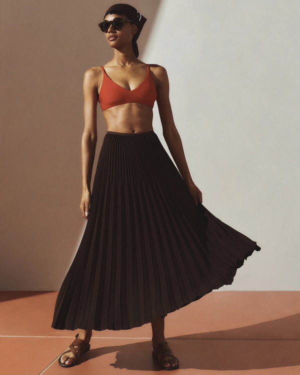 Pleated Matte Midi Skirt - XS / Coffee Bean Brown