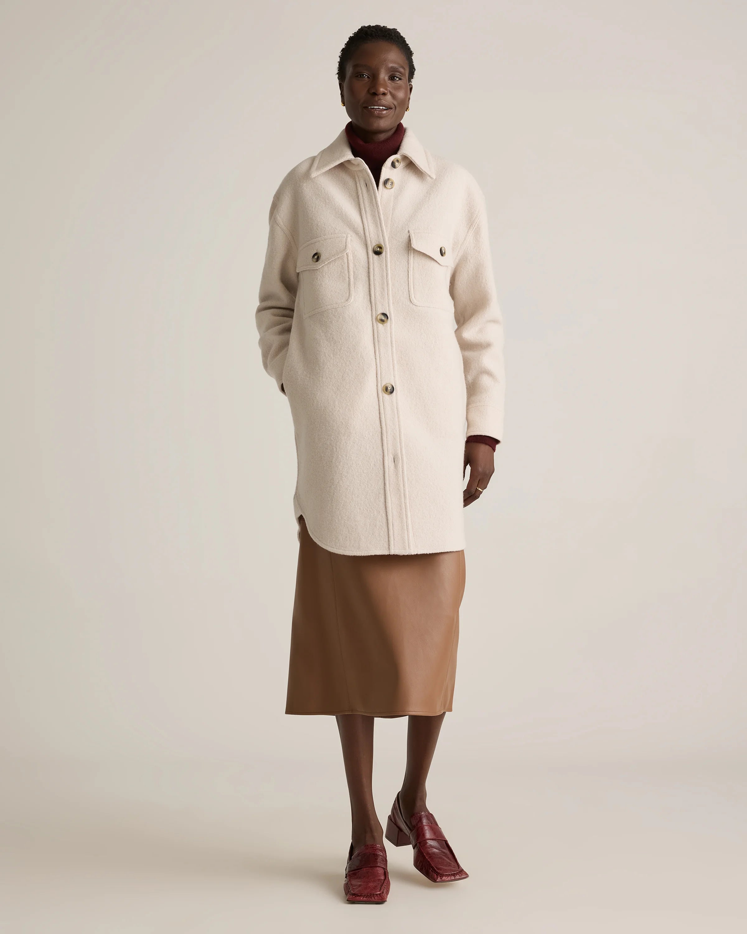 100% Merino Wool Long Shirt Jacket - XS / Heather Bone Secondary image