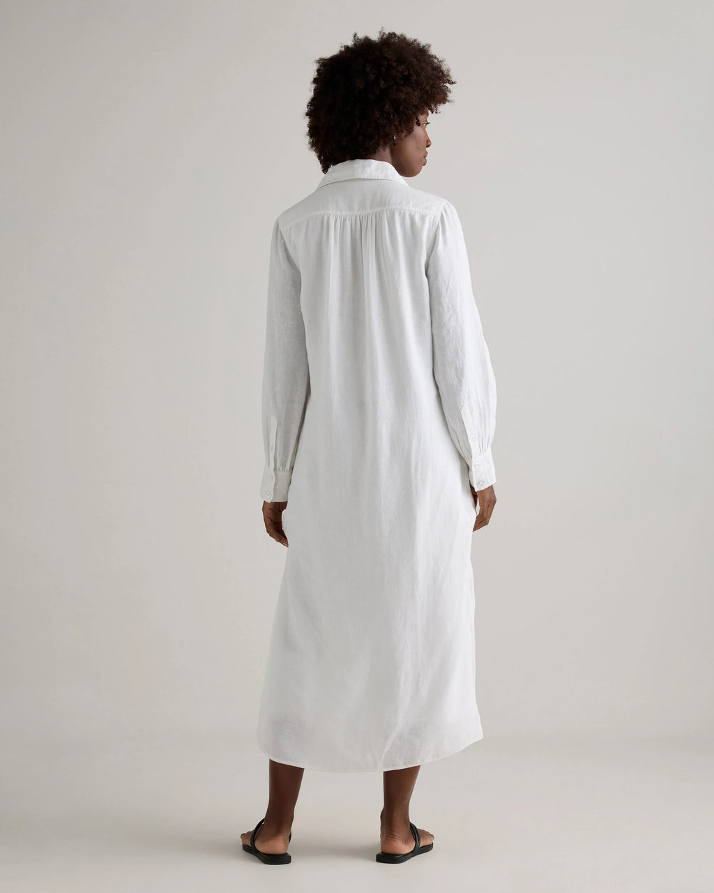 100% European Linen Popover Maxi Dress - XS / Blue Pinstripe