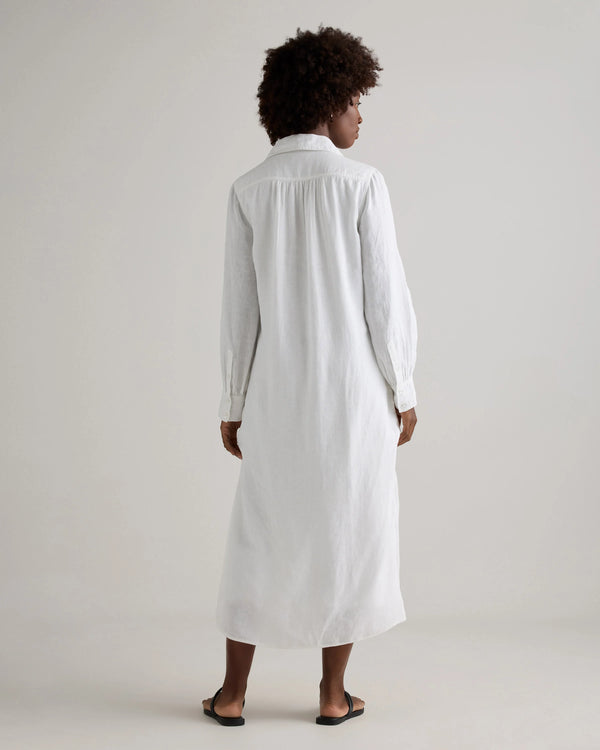 100% European Linen Popover Maxi Dress - XS / Blue Pinstripe