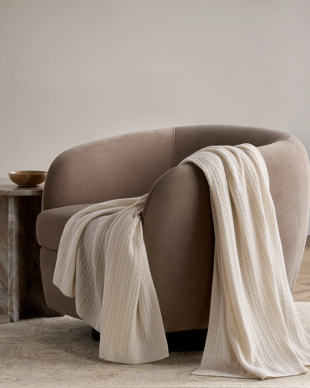 Cable Knit Cashmere Throw - 50x70 / Limoncello