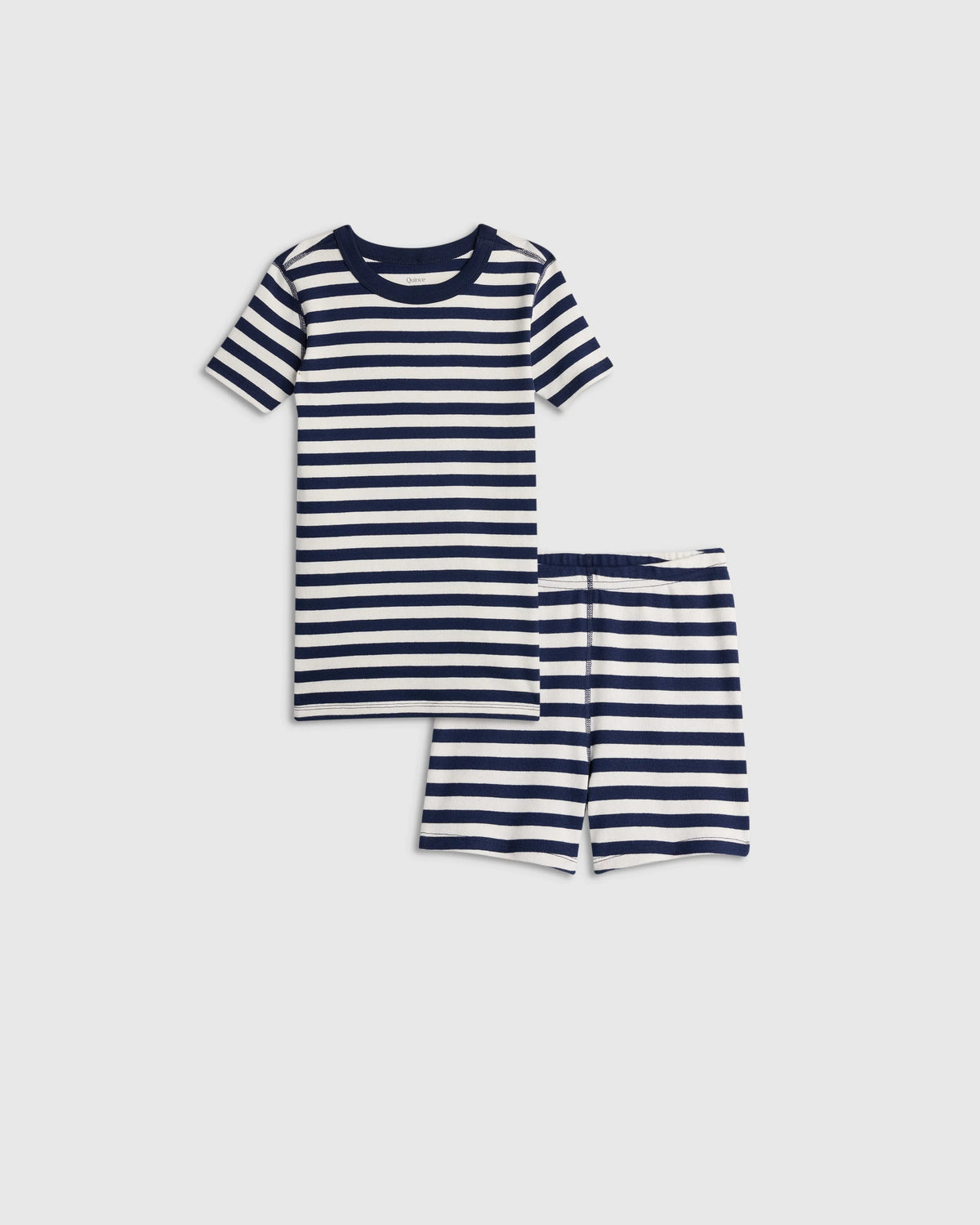 100% Organic Cotton Short Sleeve and Shorts Pajama Set - 6 / Navy Stripe Main image