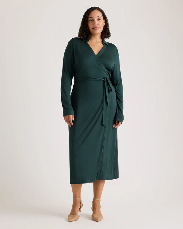 100% Silk Jersey Midi Wrap Dress - XS / Crimson Prism