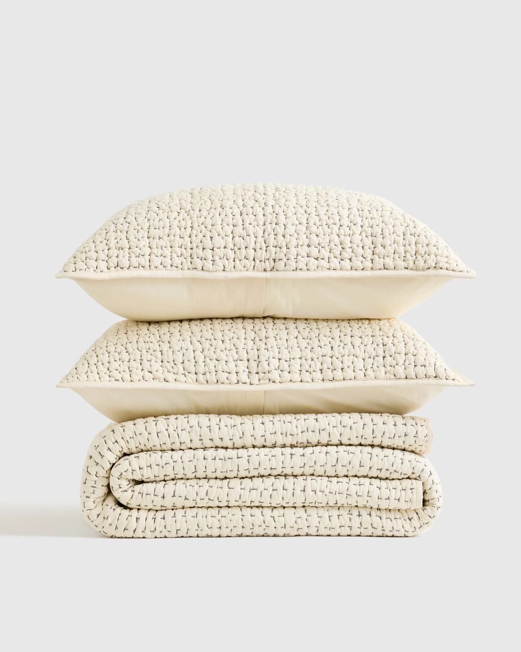 Organic Cotton Hand Stitched Quilt Set - Twin / Stone