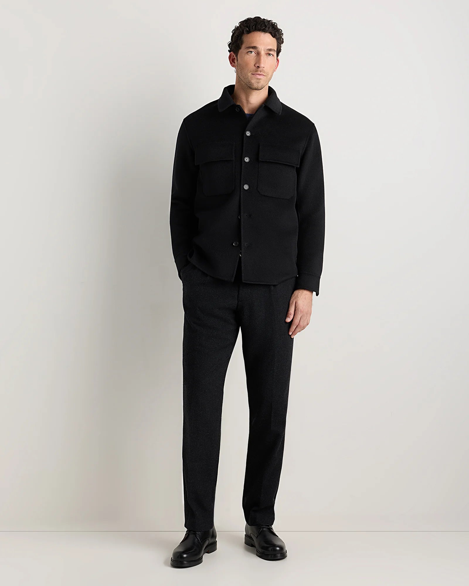 100% Mongolian Cashmere Double-Faced Shirt Jacket - S / Black Secondary image