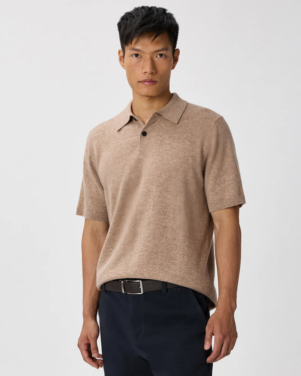 100% Mongolian Cashmere Short Sleeve Polo Sweater - S / Heather Storm Blue